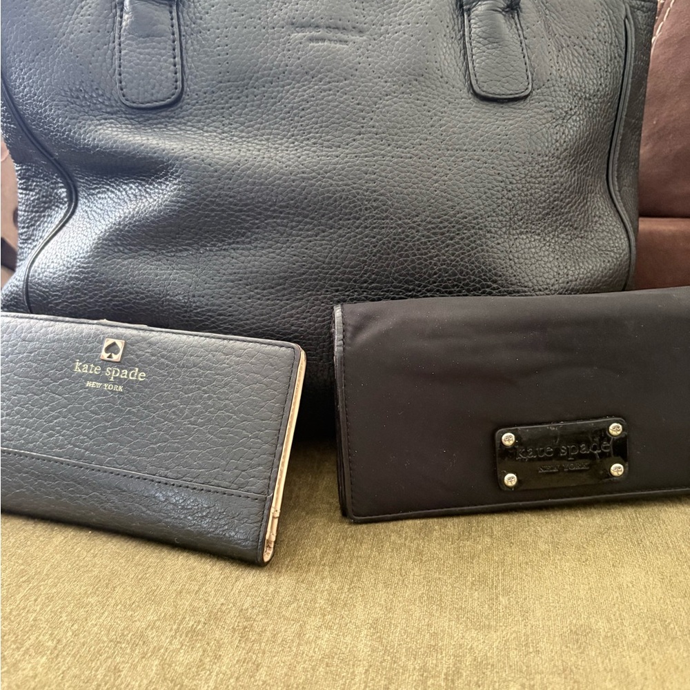 kate spade Black Leather Tote with Two Black Wallets
